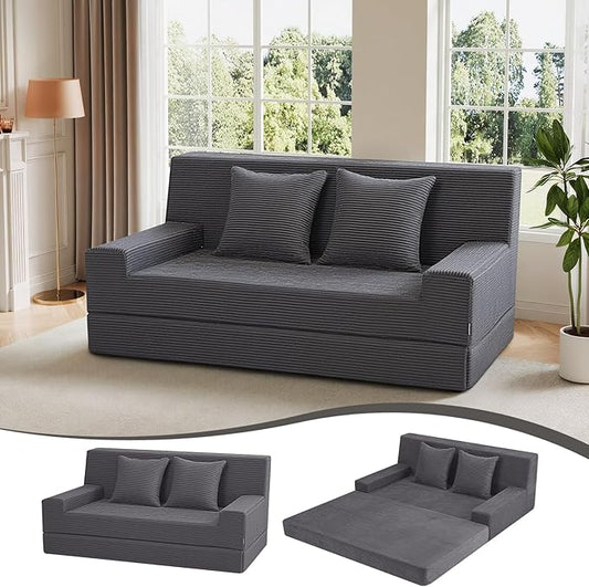 MeMoreCool Boneless Folding Sofa Bed Queen, Corduroy Convertible Sleeper Chair, Foldable Foam Mattress Chair, Comfy Fold‑Out Futon Couch Bed, Large Floor Sofa Couch for Living Room Guest