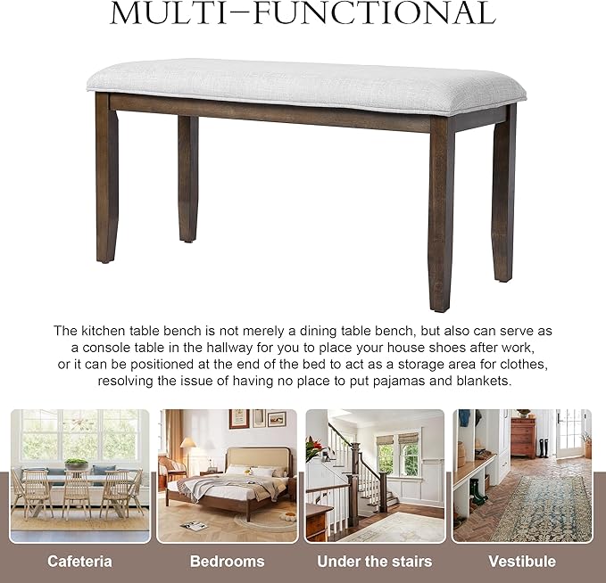 Merax Upholstered Dining Bench, with Padded Seat and Solid Wood Leg for Kitchen Bedroom, Living Room, Indoor, Entryway, Hallway, End of Bed, Brown+Beige