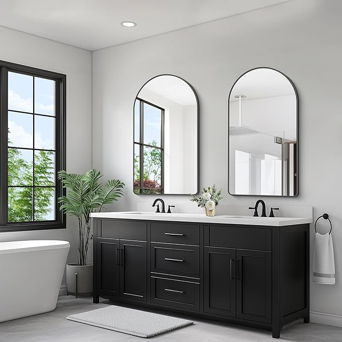 FORBATH Arched Mirror 24x48 Inch, Black Arched Mirror Wall Mounted Modern Black Aluminum Frame Decor Large for Dresser Bedroom Living Room Entryway, Hanging or Leaning Against Wall