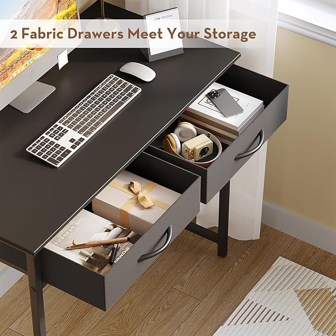 WOHOMO Small Computer Desk with Drawers, 31.5 Inch Black Vanity Desk with Storage, Home Office Computer Desk for Small Spaces, Modern Work Writing Study Table, Black