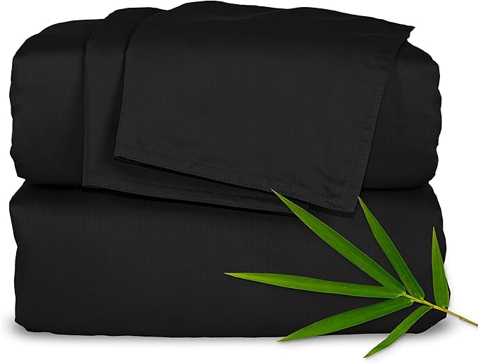 Twin Sheets by Pure Bamboo, Genuine 100% Organic Viscose Derived from Bamboo Bed Sheet Set, Luxuriously Soft & Cooling, Double Stitching, Lifetime Quality Promise (Twin, Black)