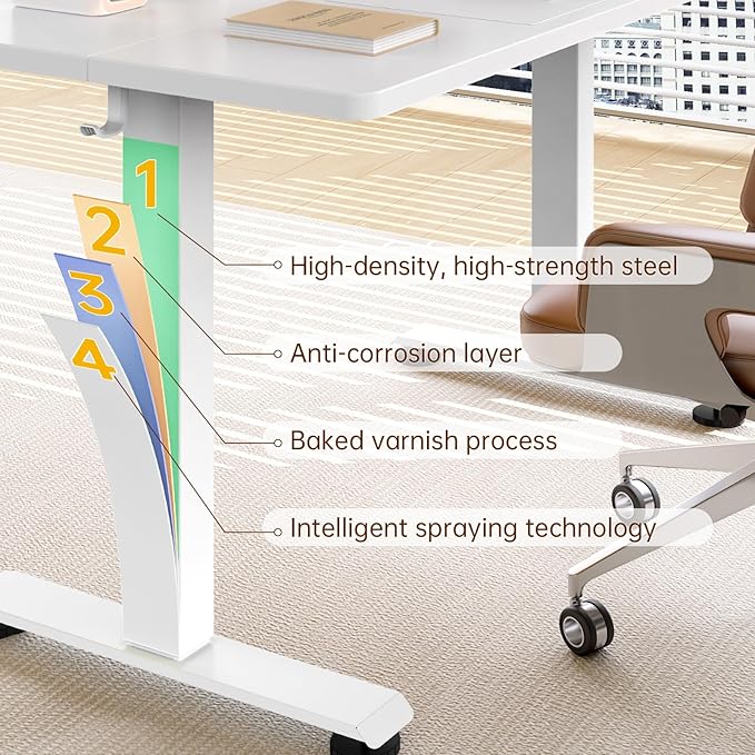 Veken 47.2 Inch Large Electric Standing Desk, 4 Memory Heights Adjustable,Sit to Stand Up, Work Home Office Computer Table for Study, Walking Pad, Writing, and Games, Wooden Desktop Desks, White