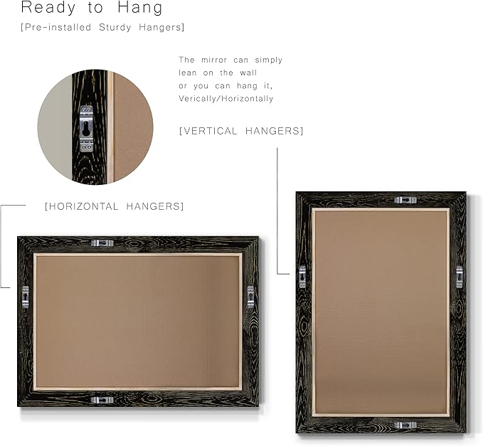 Black Rustic Mirror Rectangular Barnwood Framed Wall Mirror for Home Decor, Vertical or Horizontal Hanging, 41x29