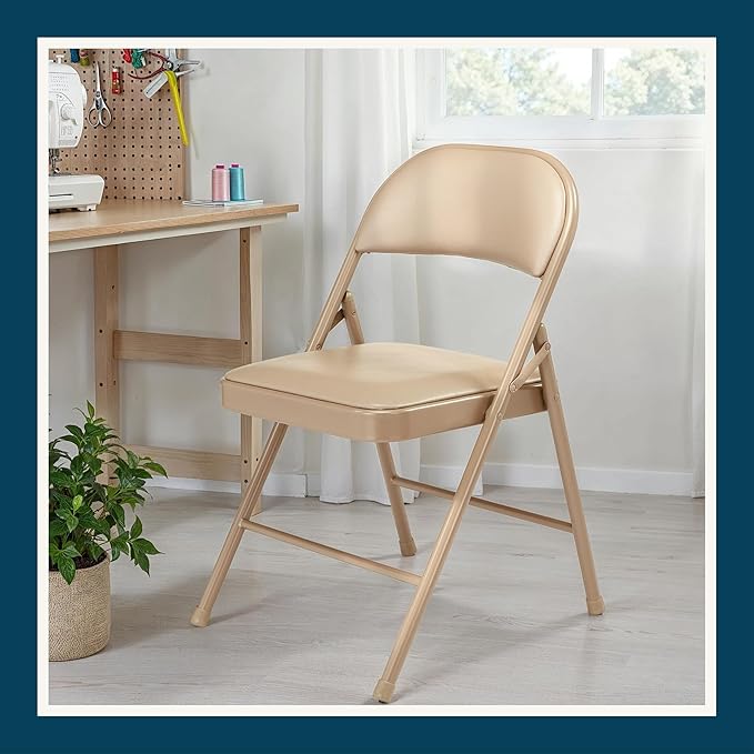 OEF Furnishings OEF950 Series Vinyl Padded Steel Folding Chairs (4-Pack, Beige)