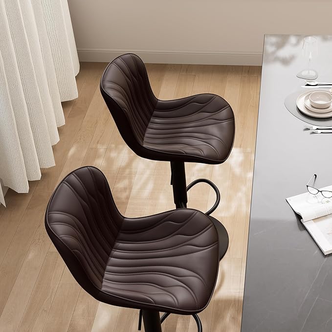 YOUNIKE 3 Brown Bar Stools Modern Swivel Counter Height Bar Chair with Back Adjustable Kitchen Island Faux Leather Padded Barstools taburetes de bar Breakfast sillas para barra de cocina 3PCS