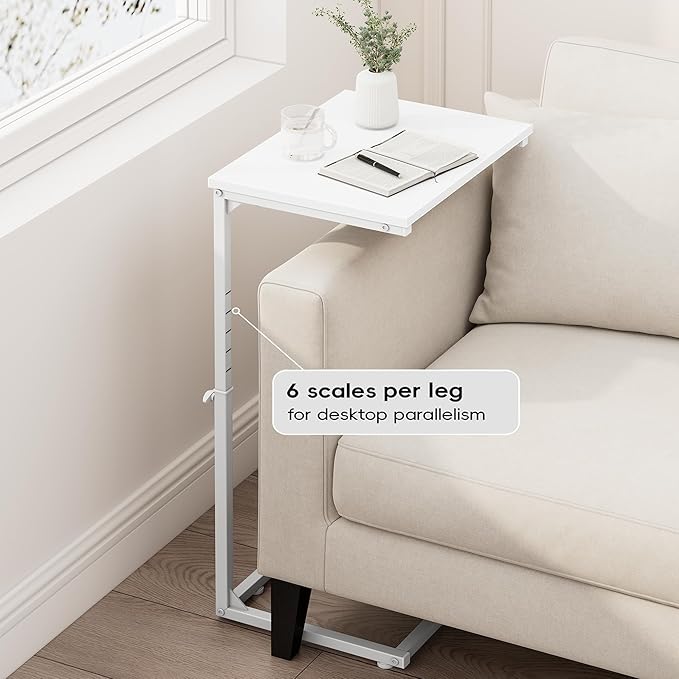 Vagusicc C Shaped End Table for Couch, 33.2'' Extra Tall C Table Adjustable Height Side Table, Small Side Table for Small Spaces, Couch Tables That Slide Under, Tv Tray Table for Living Room, White