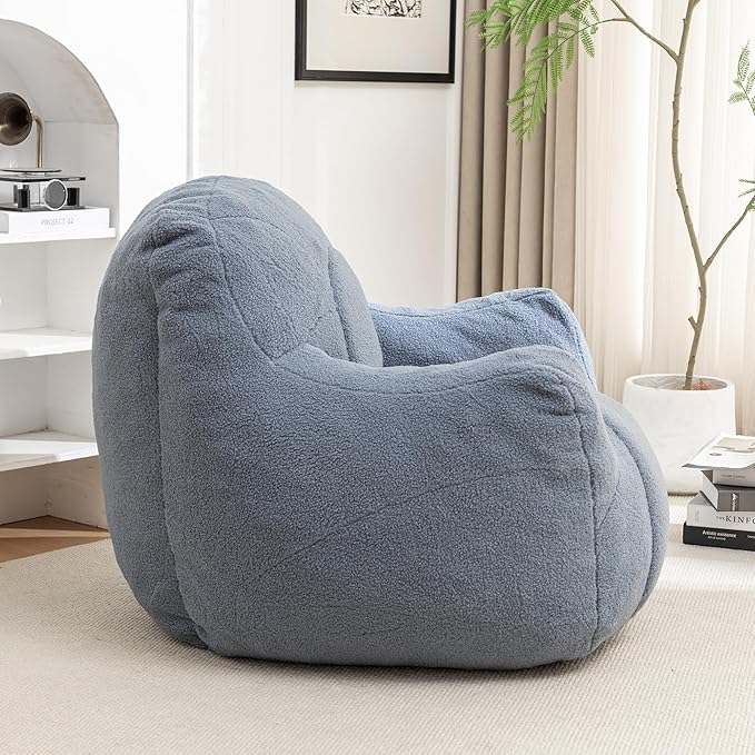 Furniliving Bean Bag Chair, Giant Bean Bag Chair Stuffed Floor Sofa for Adults Comfy Bean Bag Sofa with Back Support, Oversized Bean Bag Couch for Living Room Bedroom Dorm Office, Teddy, Light Blue