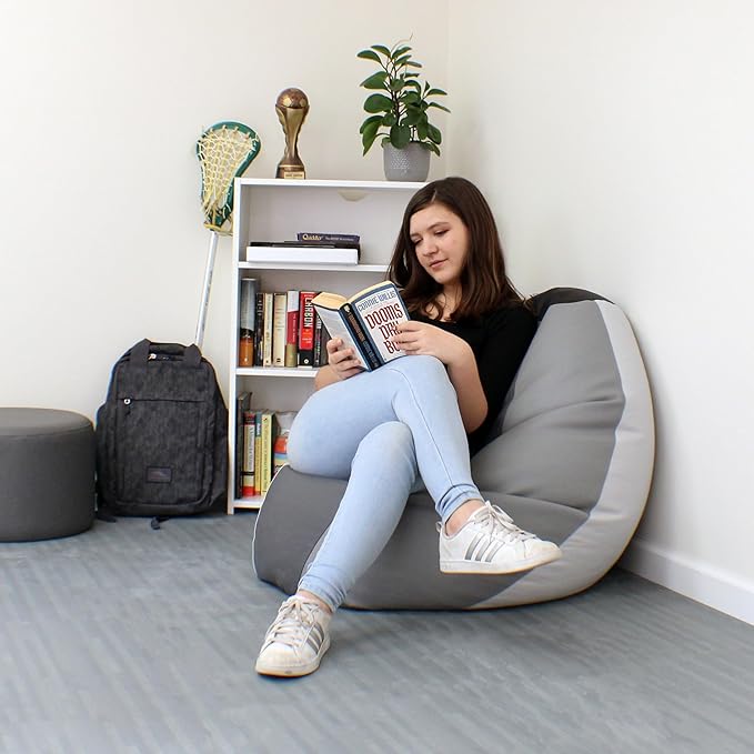 FDP SoftScape Dew Drop Bean Bag Chair with Supportive High-Back Design, For Kids, Teens and Adults, Alternative Seating for Dorms, Schools, Libraries, Daycares or Home - Gray/Light Gray
