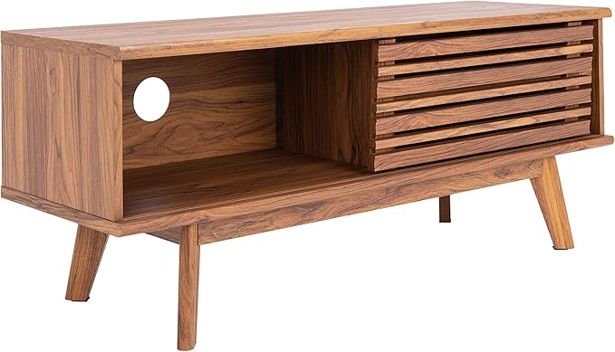 SAFAVIEH Aurelio TV Stand for up to 55" Flatscreen – Walnut Brown, 1 Sliding Door with Interior Storage and Open Shelves, Entertainment Media Console (MED9600A)
