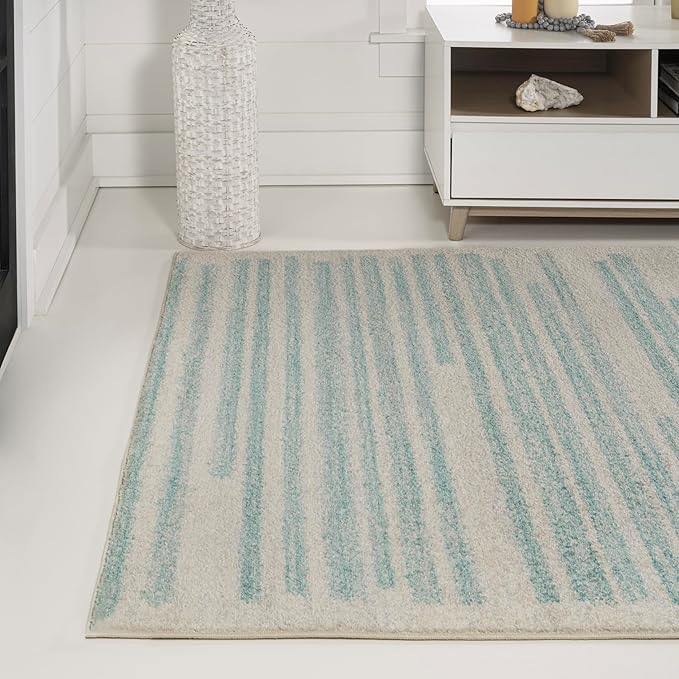 JONATHAN Y Khalil Modern Berber Stripe Cream/Turquoise Indoor Area Rug, 5x8, Contemporary, Bohemian, Easy-Cleaning for Living Room, Bedroom, Kitchen, Pet Friendly, Non-Shedding (MOH207B-5)