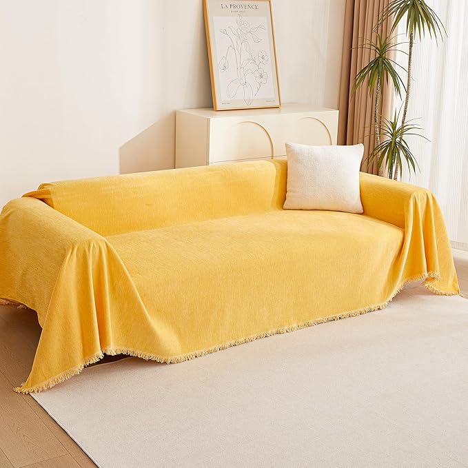 MYSKY HOME Sectional Couch Cover Sofa Covers Thick Couch Covers for 2 Cushion Couch Sofa Chenille Couch Cover Living Room Futon L Shaped Sofa Slipcovers for Dogs and Kids Tassel Edge 71" x 102"