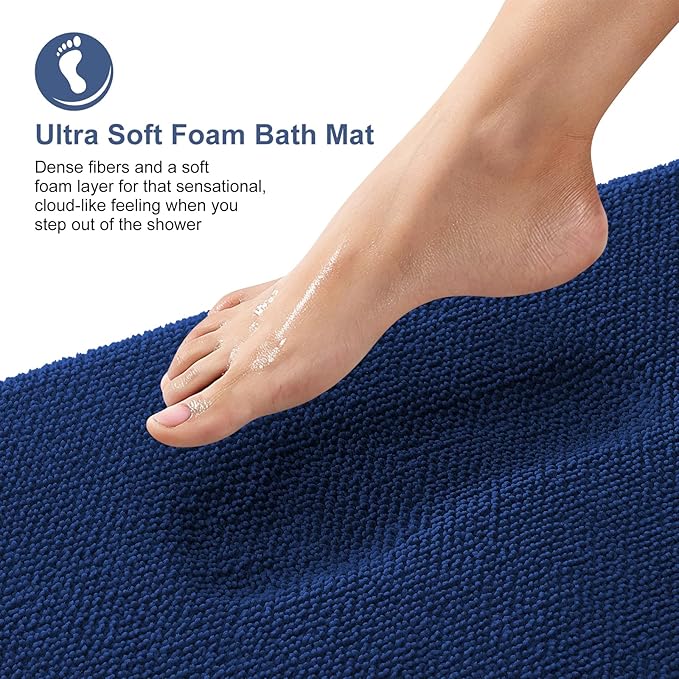 OLANLY Thick Memory Foam Bath Mat Rug 34x21, Extra Soft Absorbent Bathroom Rug, Quick Dry Bath Mats, Non-Slip, Machine Washable Carpet for Bathroom, Tub and Shower, Home Decor Accessories, Navy