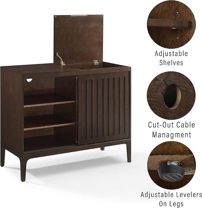 Crosley Furniture Asher Media Console and Record Player Stand with Storage for Vinyl Records, Dark Brown