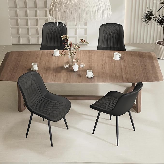 YOUNIKE Black Dining Chairs Set of 2 with High Backs Mid Century Modern Kitchen & Dining Room Chairs PU Faux Leather Upholstered Wide Seat Accent Chair Comfortable Large Padded Side Chair Metal Legs