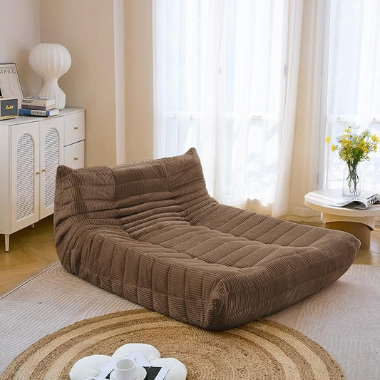 N&V Fireside Lounge Chaise Chair, Mid Century Armless Floor Lounger Sofa, Soft Premium Corduroy Floor Lounge Chair, Foam Sofa Accent Lounger for Living Room Bedroom and Office, Brown Sugar