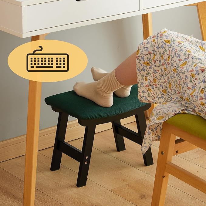 Foot Stool Ottoman Foot Rest Under Desk,Small Stool for Living Room, Bedroom and Kitchen (Black Legs - Green Stool Surface)