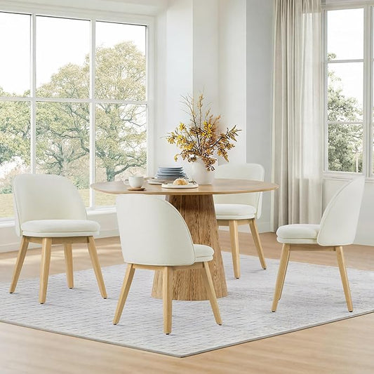 Wooden Dining Chairs Set of 4, Fabric Upholstered Modern Dining Room Chairs with Double-Layer Thick Seat Cushion & Ergonomic Backrest for Restaurant, Kitchen and Café, 2 Boxs