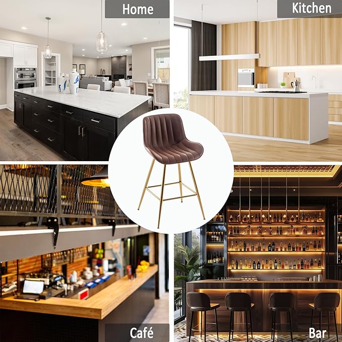 Sidanli Brown Velvet Bar Stools-Set of 2, 24 Inch Bar Stools for Kitchen Counter
