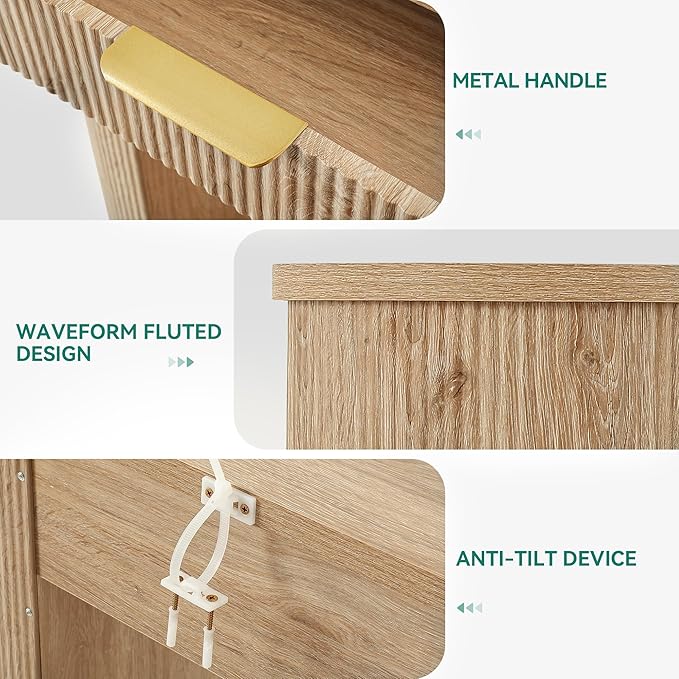 YITAHOME 47.2" Farmhouse Console Table for Entryway, Entry Hallway Foyer Table with 2 Drawers and Storage Shelf, Large Sofa Behind Couch Fluted Oval Desk for Hallway Living Room, Oak Color