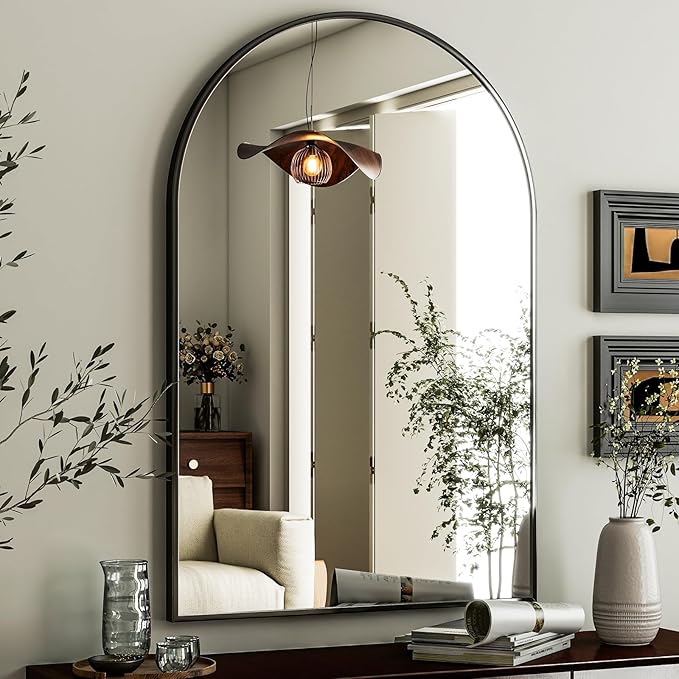 HARRITPURE Arched Wall Mirror – 26"x38" Arch Bathroom Mirror Metal Frame Vanity Mirror for Bedroom, Entryway Dresser Decor, Black