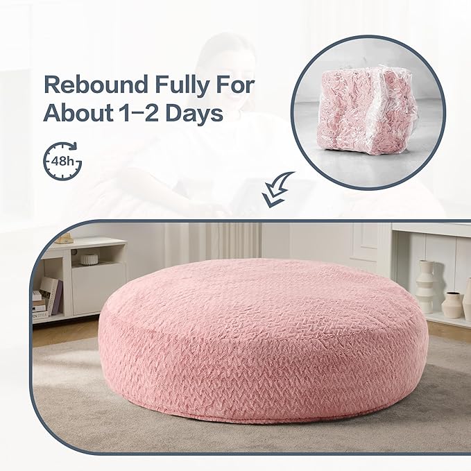 Hobestluk 6ft Bean Bag Chairs for Adults Large Beanbag Chair with Chevron Plush Fur Cover Big Bean Bag Chair for Living Room Bedroom Dorm Office - Pink (70" x 70" x 15")