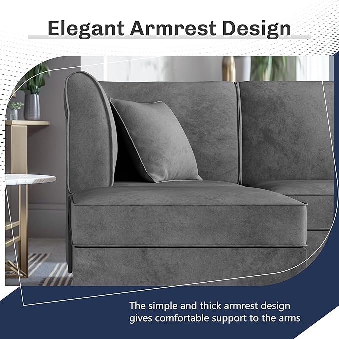 Shintenchi 5 Pieces Sectional Couch Modular Sofa,U Shaped Reversible Chaise Velvet SofaCouch with Cushions,Modular Sectional Sofa with Ottoman for Living Room (Dark Grey)