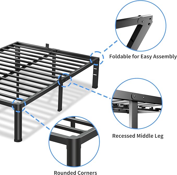 14 Inch California King Bed Frame, 3500Lbs Heavy Duty Metal Platform with Round Corner Legs Mattress Slide Stopper, Steel Slat Support No Box Spring Needed, Noise Free, Non-Slip, Easy Assembly