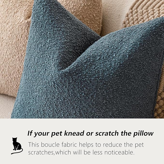 Foindtower Set of 2, Decorative Textured Boucle Throw Pillow Covers Accent Solid Pillow Cases Neutral Soft Cozy Couch Cushion Case for Chair Sofa Bedroom Living Room Home Decor 24 x 24 Inch Blue