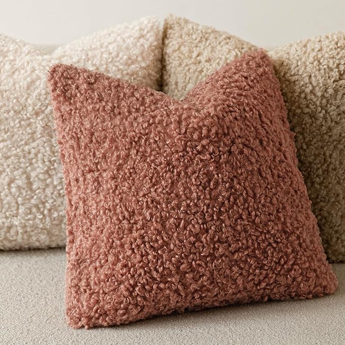 Foindtower 2 Pieces 26x26 Inch Dusty Pink, Faux Fur Throw Pillow Cover Accent Sherpa Furry Pillow Covers Fuzzy Soft Pillowcases Cozy Sheepskin Decorative Fleece Cushion Case for Bed Couch Living Room