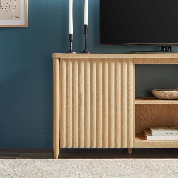 Walker Edison Scandinavian Reeded TV Stand with Storage for up to 70" TV Coastal Oak