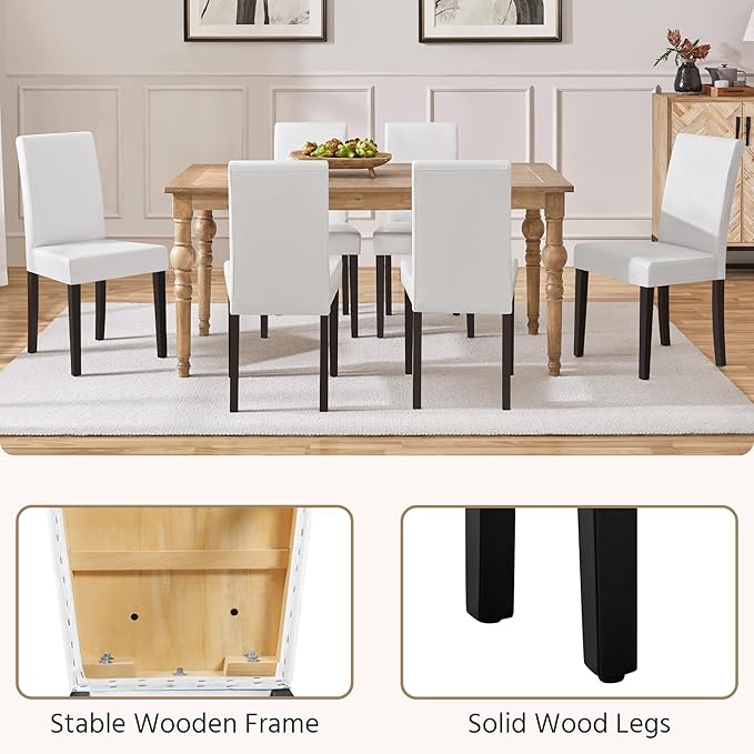 Yaheetech Dining Chairs Set of 2 Faux Leather Modern Dining Room Chairs with Rubberwood Legs and Padded Seat for Kitchen/Living Room/Restaurant, White