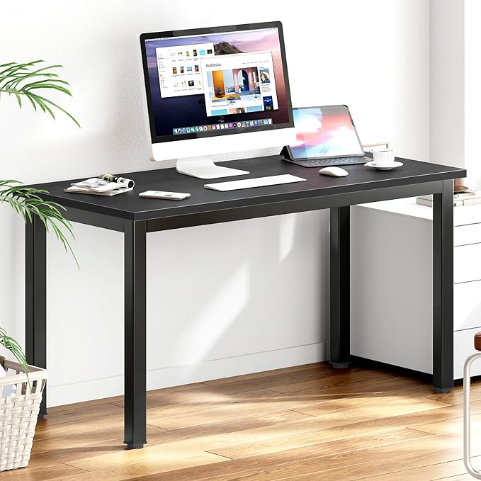 DlandHome 47 inches Medium Computer Desk, Composite Wood Board, Decent and Steady Home Office Desk/Workstation/Table, BS1-120BB Black Walnut and Black Legs, 1 Pack