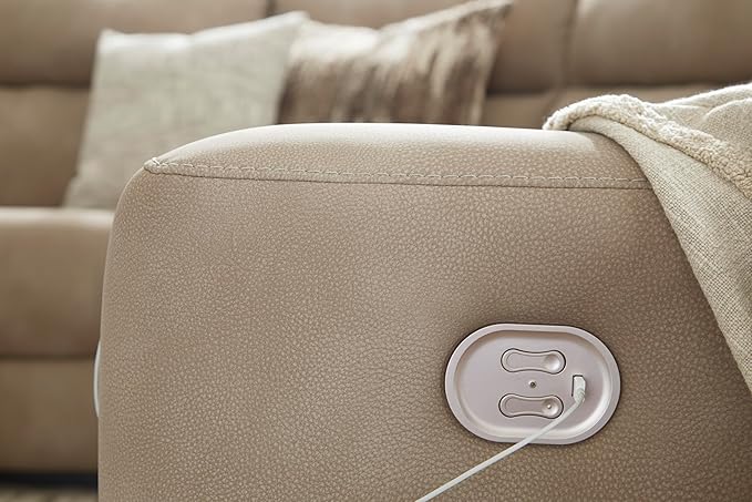 Signature Design by Ashley Next-Gen DuraPella Contemporary Faux Leather Modular Wall Hugger 3-Piece Power Reclining Sectional Loveseat with Console, Adjustable Headrest and USB Ports, Light Brown