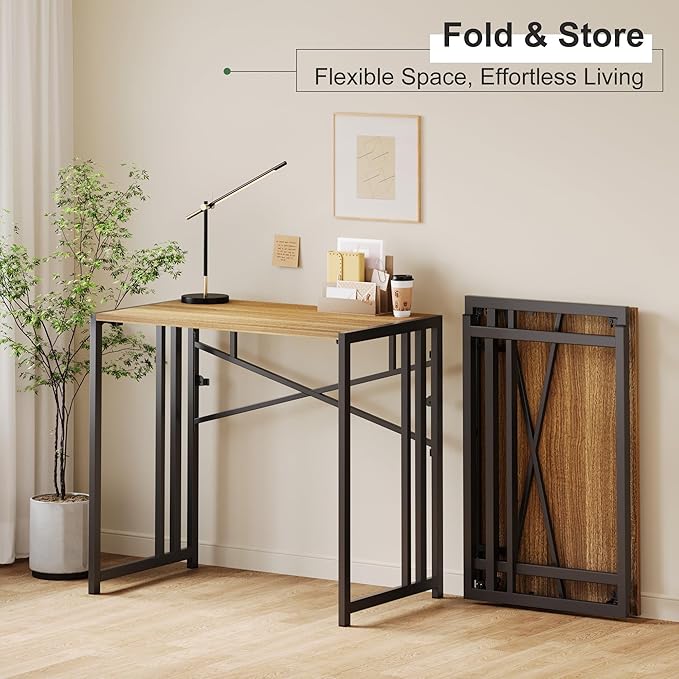 Narrow Folding Computer Desk 35 inch, Writing Gaming Computer Camping Desk, Espresso
