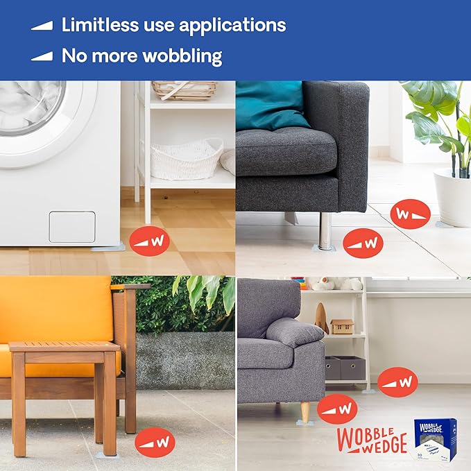 The Original Wobble Wedge Rigid Plastic Shims-MADE IN USA - Heavy-Duty Leveling Wedges for Furniture, Tables, Toilets, Home Improvement & Work Projects-Transparent Plastic Shim, Leveling Feet, 30 Pack