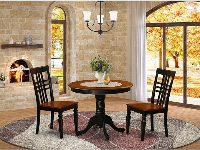 East West Furniture ANLG3-BCH-W 3 Piece Dining Room Table Set Contains a Round Kitchen Table with Pedestal and 2 Dining Chairs, 36x36 Inch, Black & Cherry