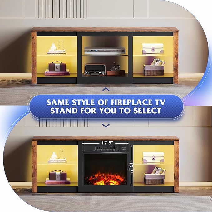 WLIVE LED TV Stand for 65 Inch TV, Modern Entertainment Center with Adjustable Glass Shelves & Customizable LED Lights, Sturdy Media Console for Living Room, Bedroom,Gaming (Brown)
