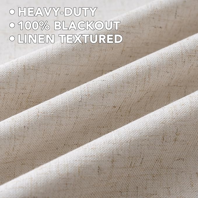 H.VERSAILTEX Linen Curtains 100% Blackout Curtains for Bedroom 108 inch Long Full Light Blocking Nature Linen Blended Window Curtains for Living Room Nickel Grommet (2 Panels, Heathered Natural)