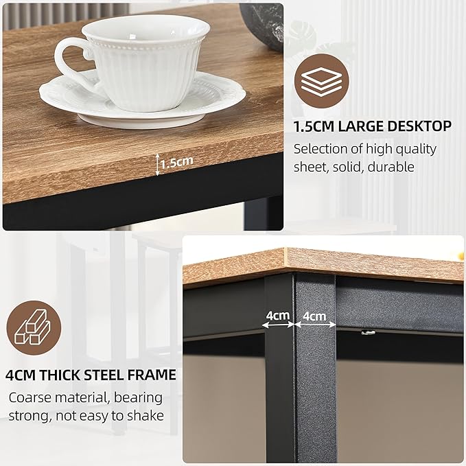 Finnhomy 47" Industrial Bar Table Set with 2 Stools - Counter Height Dining & Pub Table for Small Spaces, Kitchen, Apartment, Breakfast Nook - Metal & Wood, Space-Saving Furniture - Greige
