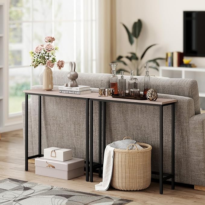HollyHOME Narrow Console Table, 29.5" Slim Entryway Table, Sofa Stand, Hallway Shelf for Hallway, Bedroom, Living Room, Foyer, Light Brown