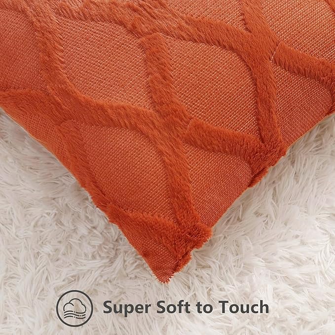 decorUhome Fall Throw Pillow Covers 16x16 Inch Set of 2, Soft Plush Faux Fur Wool Rust Couch Pillow Covers, Decorative Neutral Pillow Cases for Bed Sofa Living Room Home Decor