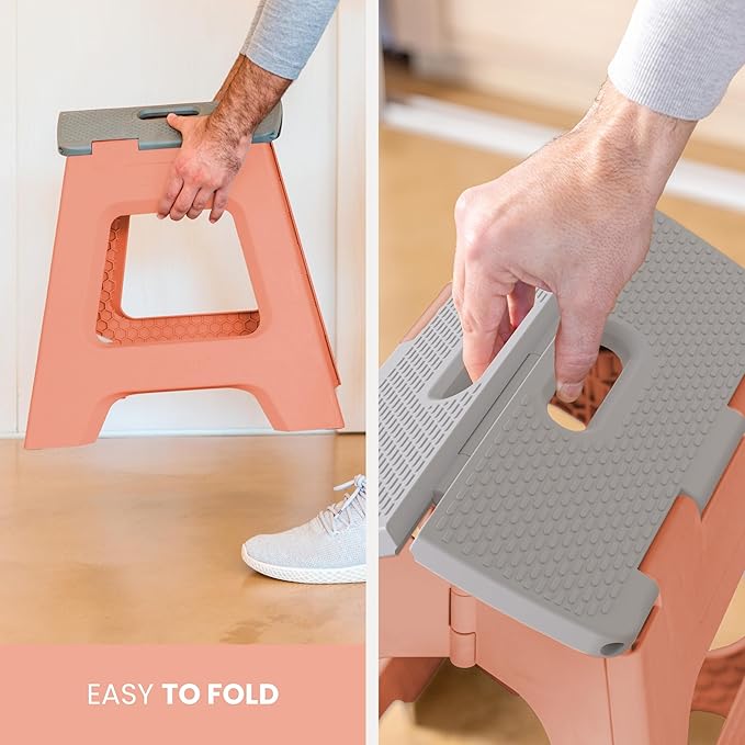 Vigar Compact Step Stool Foldable, 12-1/2-inch Step Stools for Adults up to 330 Pound, Lightweight Stool, Non-Slip Folding Step Stool, Sunrise Orange