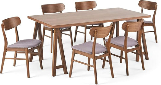 Christopher Knight Home Anthony Mid-Century Modern 7 Piece Dining Set, Dark Gray and Walnut