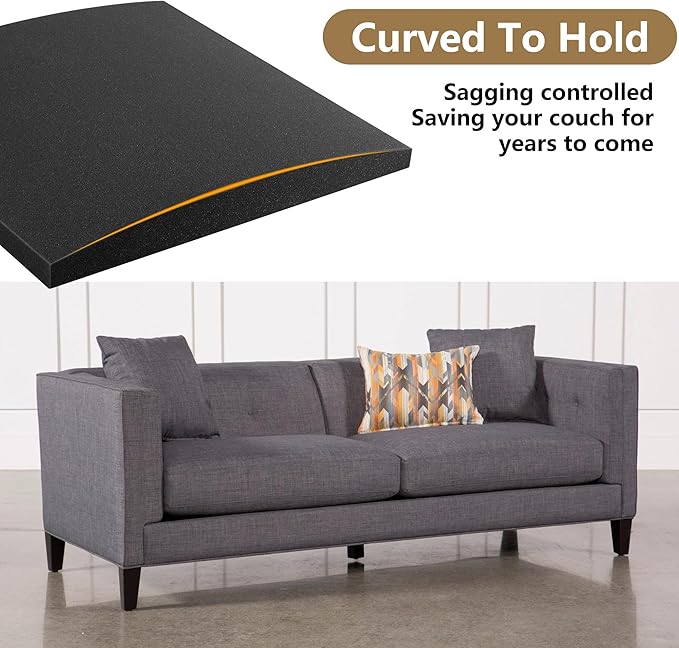moonoom 22"x22" Couch Cushion Support, Black Sofa Cushion Sagging Repair, Curved High Density Foam Replacement for Furniture Sagging Seat Sectional Loveseat Chair (2 Pcs)