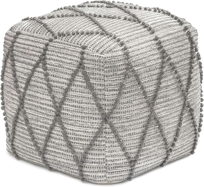 Anji Mountain 100% Handmade & Handcrafted Comfortable Home Décor Pouf Ottoman Footrest for Living Room, Bedroom, Nursery, Kidsroom, Patio Furniture - (19" x 19" x 17"- Warm Gray)