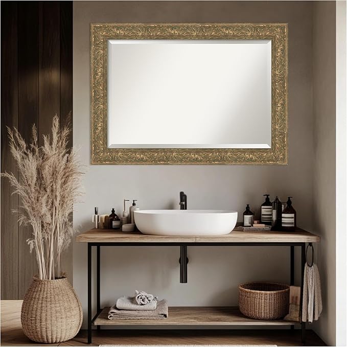 Amanti Art Bronze Bathroom Mirror for Over Sink, 31x43 Luxe Bronze Gold Rectangle Vanity Mirror, Large Traditional Frame, Hangs Horizonally and Vertically, Bathroom Wall Decor, Beveled Edge