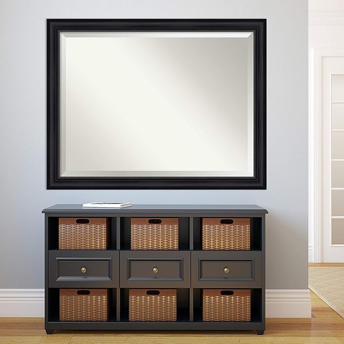 Amanti Art Black Bathroom Mirror for Over Sink, 35x45 Astor Black Rectangle Vanity Mirror, X-Large Traditional Frame, Hangs Horizonally and Vertically, Bathroom Wall Decor, Beveled Edge