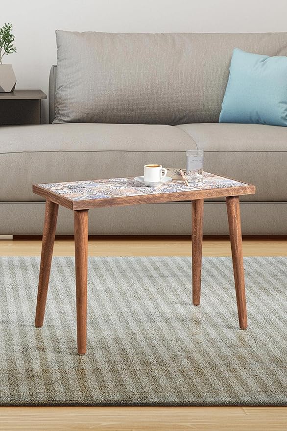 Comfyt Coffee Table, Side End Table, Nightstand Nesting Table Home Decor Bedside Table Accent Table Home Essentials Wood Tiled Top Rustic Ceramic Tiles Mexican Tile Table