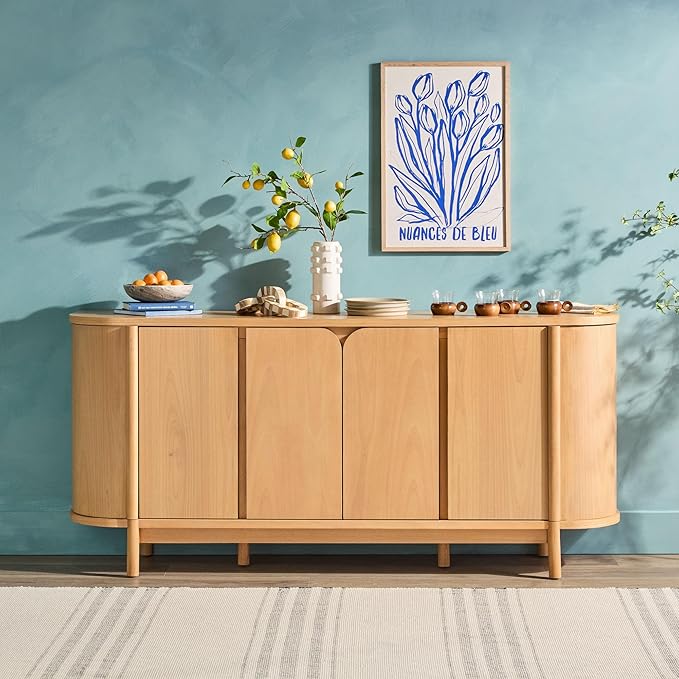 Walker Edison Ezra 70" Curved Sideboard Cabinet - Natural