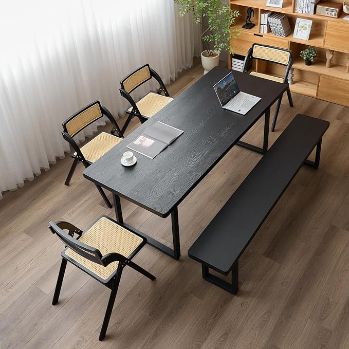 Black Bench Wooden Bench with Metal Legs Suitable for Dining Room Living Room Office Conference Room Indoor Stool Multiple （55.12in）